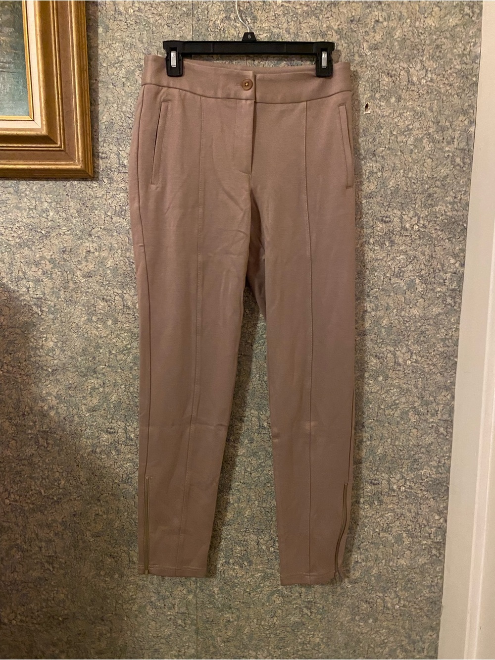 NWOT Betabrand khaki tan zipper ankle fitted stretchy dress pants sz XS long